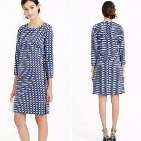J. Crew Jet Set Geo Shift Career 3/4 Sleeve‎ Casual Geometric Zip Midi Dress 2 - Picture 2 of 16